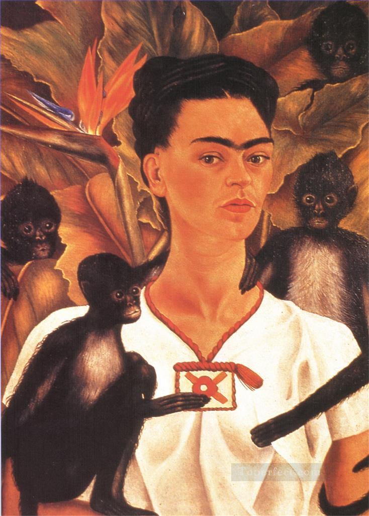 Self Portrait with Monkeys feminism Frida Kahlo Oil Paintings